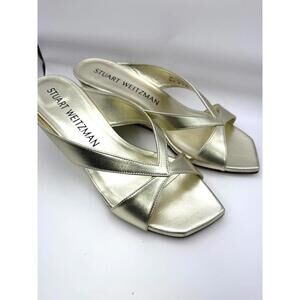 Stuart Weitzman Miami Wedge Slide Sandal Size 10 Metallic Gold Slide Sandals